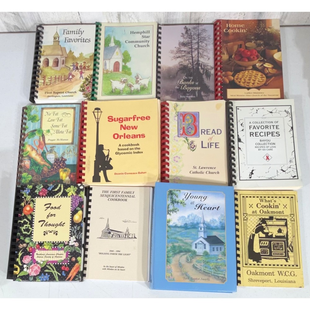 Louisiana Cookbook Lot 12 Comb Spiral Bound Church Community Group Vintage 1990s